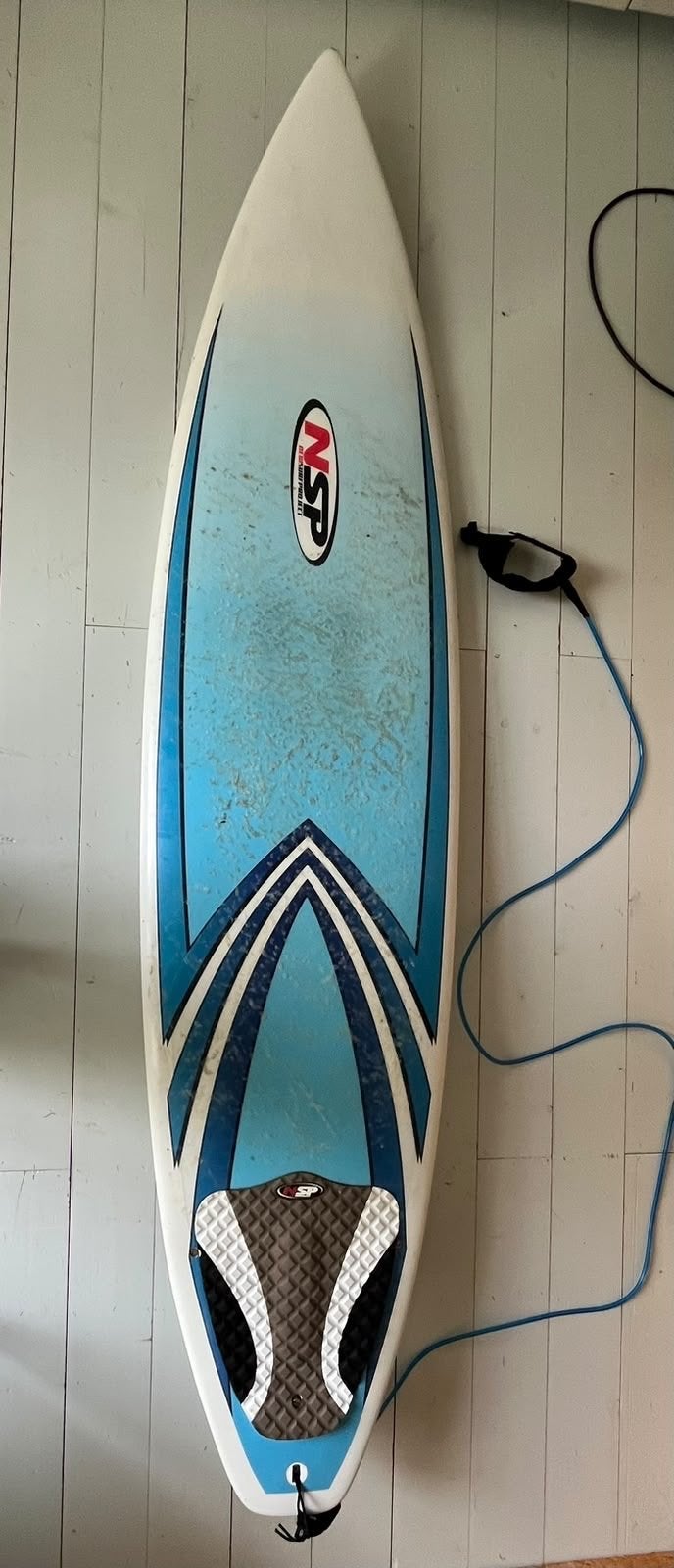 NSP 7'4" Funboard Surfplank met FCS Draagtas en Leash, Watersport en Boten, Golfsurfen, Ophalen of Verzenden, Gebruikt, Funboard