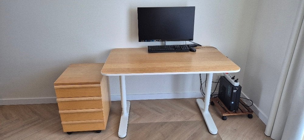 Ikea bureau met 4 ladenblok grenen/essen, licht hout, Ophalen, Overige typen, Gebruikt, 120 cm