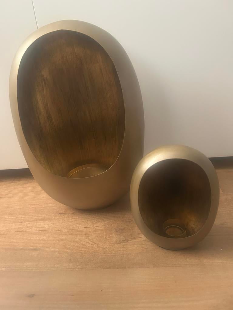 Set van 2 gouden windlichten in eivorm, Ophalen, Overige kleuren, 25 tot 50 cm, Zo goed als nieuw