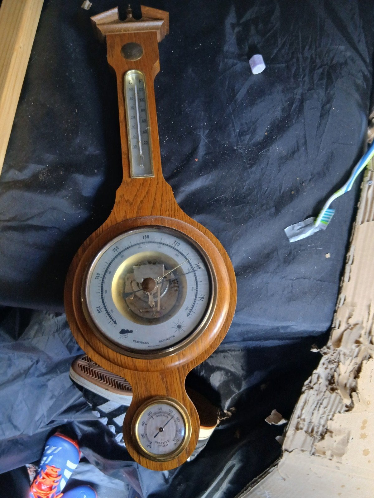 Vintage Barometer met Thermometer en Hygrometer, Ophalen of Verzenden, Gebruikt, Weerstation
