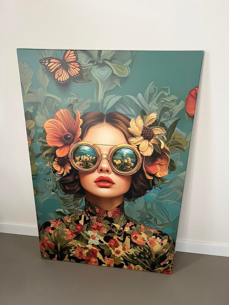 Canvas vrouw : bril xl afhaal €15,-, Ophalen, Zo goed als nieuw, Schilderij, 100 tot 125 cm