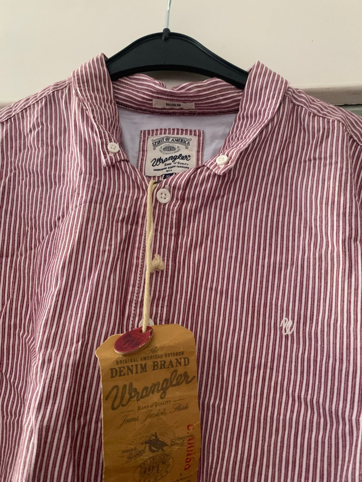 Wrangler gestreept overhemd, rood/wit, maat XL, nieuw met ka, Ophalen of Verzenden, Nieuw, Meerkleurig, Overige halswijdtes