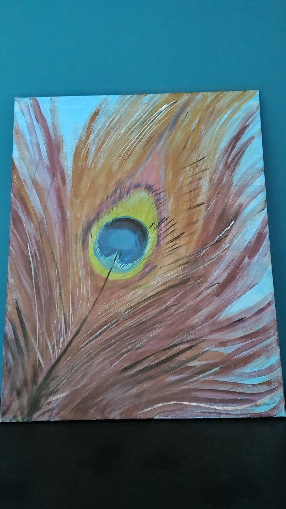Schilderij canvas pauwenveer 40x50cm, Ophalen, Minder dan 50 cm, Zo goed als nieuw, Schilderij