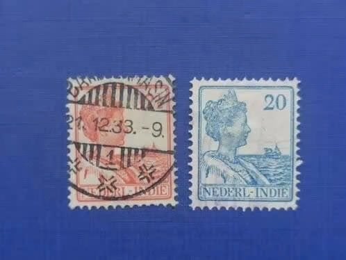 Postzegel NL Indie 1914 2 zegels Kon Wilhelmina 06-08, Postzegels en Munten, Postzegels | Nederlands-Indië en Nieuw-Guinea, Ophalen of Verzenden