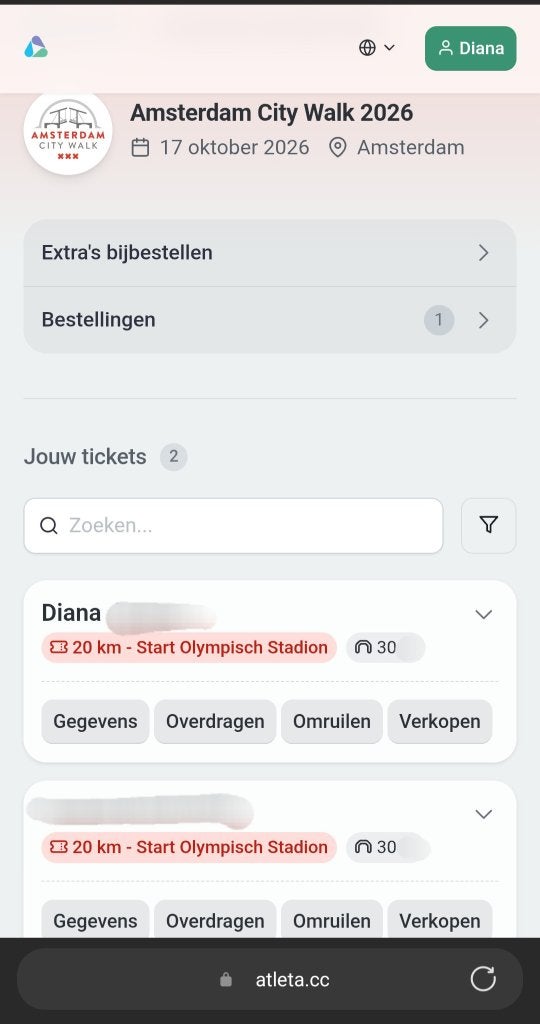 2 startbewijzen voor de Amsterdam City Walk 17-10-2026, Twee personen