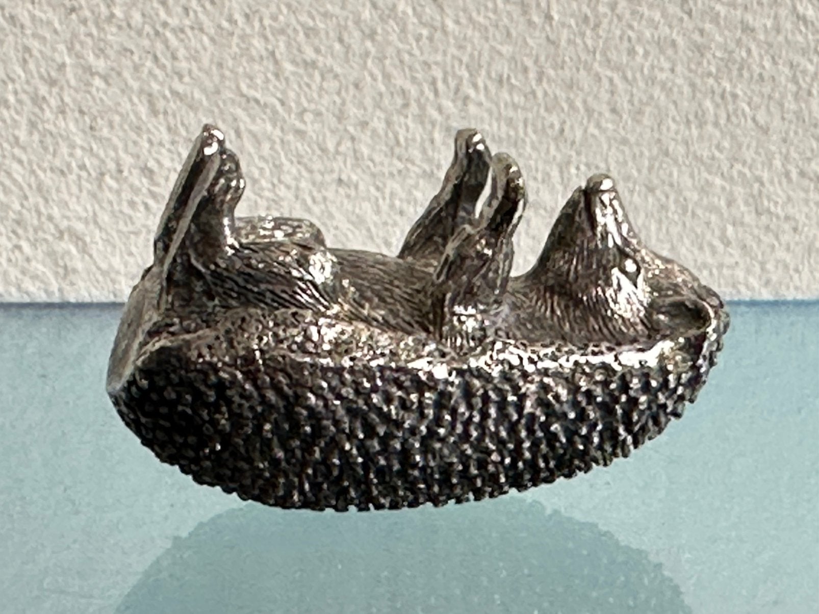 Oud verzilverd tin Egel beeldje miniatuur, Ophalen of Verzenden, Gebruikt