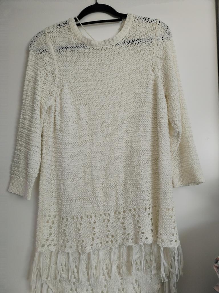 Witte gehaakte trui met franjes - Maat 44 46, Junarose, Wit, Maat 46/48 (XL) of groter, Ophalen of Verzenden