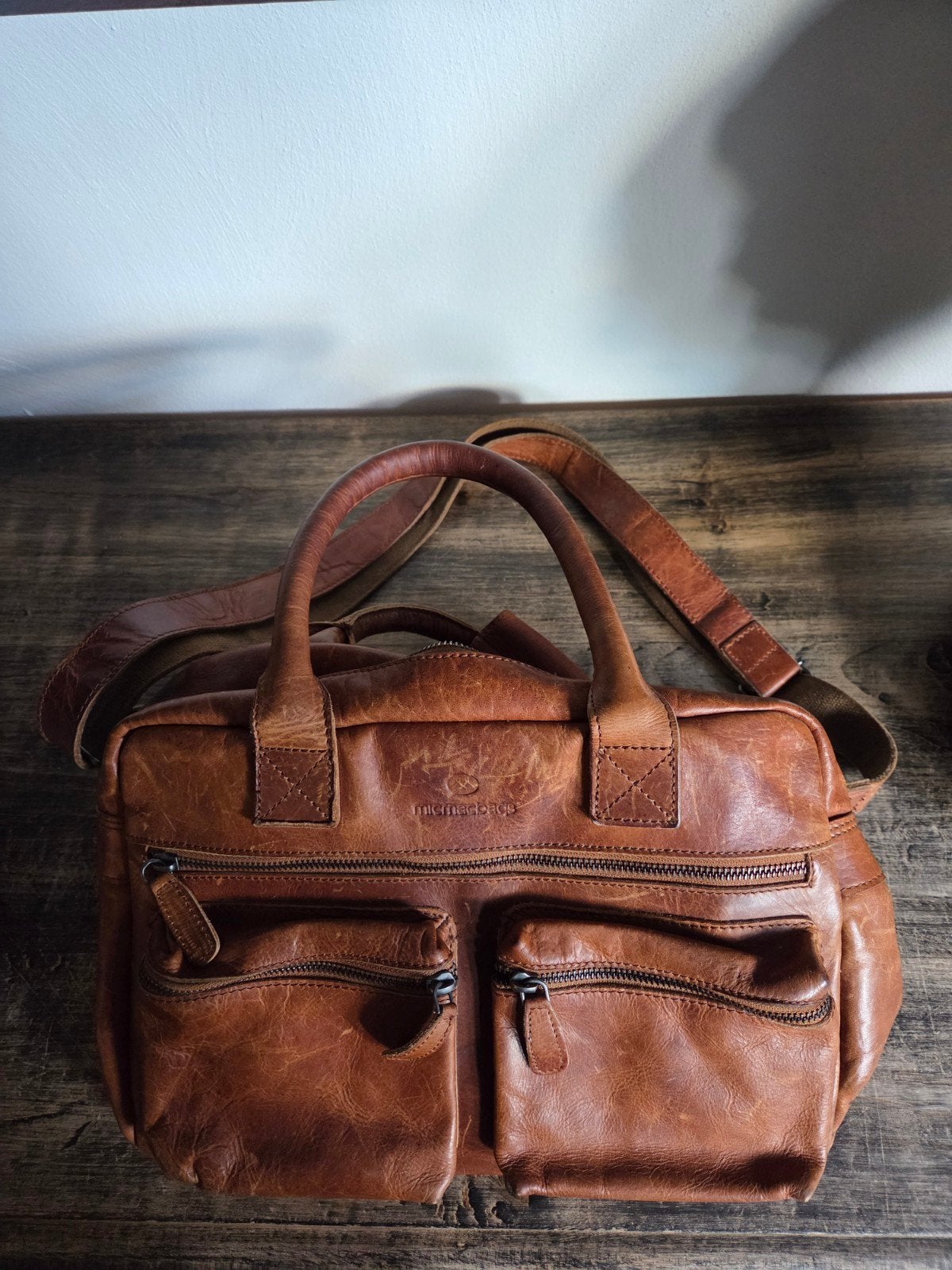 Micmacbags Leren Handtas/schoudertas Cognacbruin, Ophalen of Verzenden, Gebruikt, Bruin, Handtas