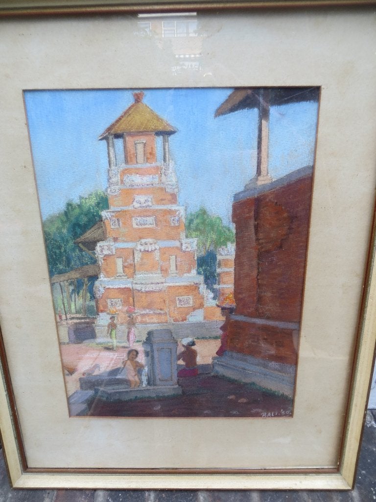 Mooi schilderij van Bali, met een plaats bepalend Fragment, Antiek en Kunst, Kunst | Niet-Westerse kunst, Ophalen of Verzenden