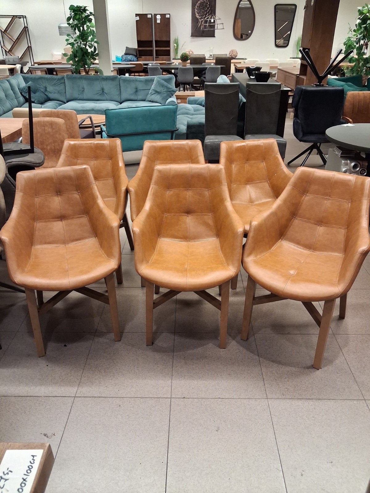 nieuwe eetkamerstoel leer cognac op houten poot set van 6st, Huis en Inrichting, Stoelen, Ophalen, Bruin, ., Nieuw