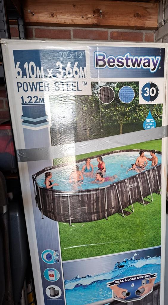 Zwembad Bestway Power Steel 6.10m x 3.66m x 1.22m, Tuin en Terras, 300 cm of meer, Zo goed als nieuw, Ovaal, Ophalen