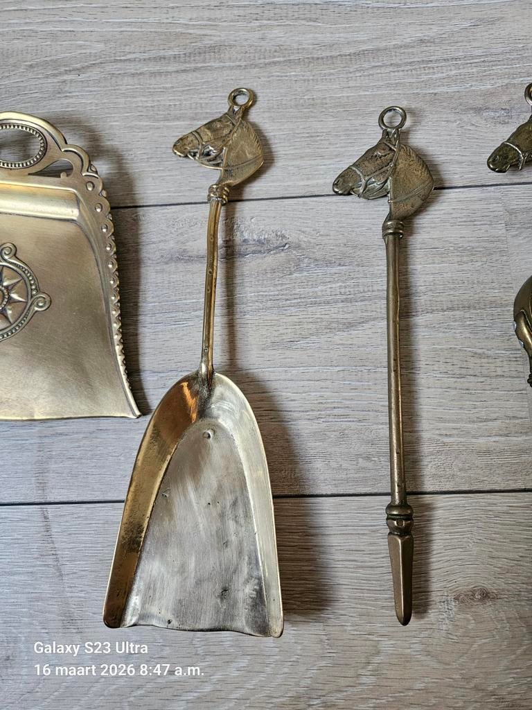 Koperen haardset met silent butler - zolderopruiming, Ophalen