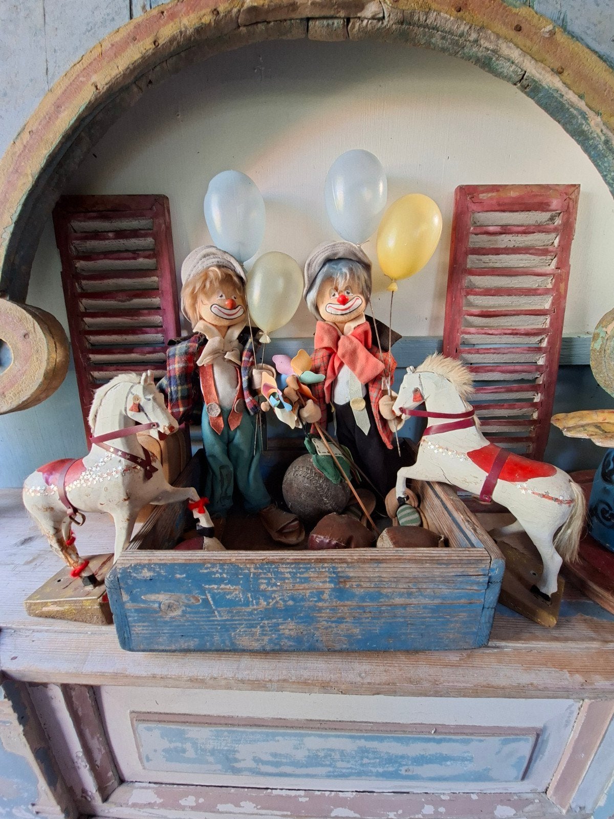 Twee vintage clowns, circus, oud speelgoed, Antiek en Kunst, Ophalen of Verzenden