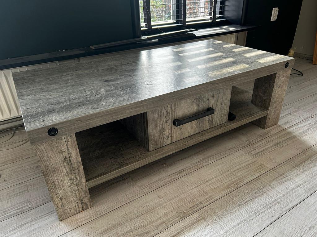 Tv meubel en salontafel set - Grijs houtlook, Ophalen, Gebruikt, 100 tot 150 cm, Minder dan 100 cm