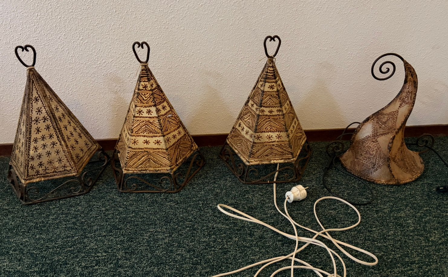 Marokkaanse lampekappen van leer met henna, Ophalen, Gebruikt, Bruin, Overige materialen
