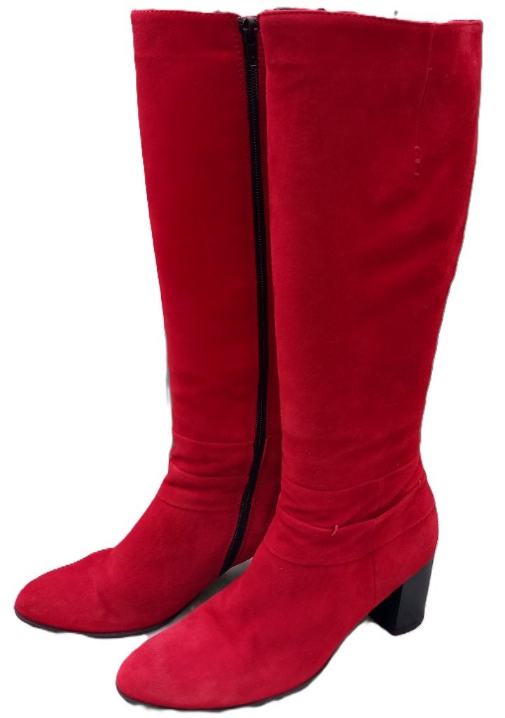 Mooie rode suède laarzen, made in Italy, Ophalen of Verzenden, Zo goed als nieuw, Rood, Hoge laarzen