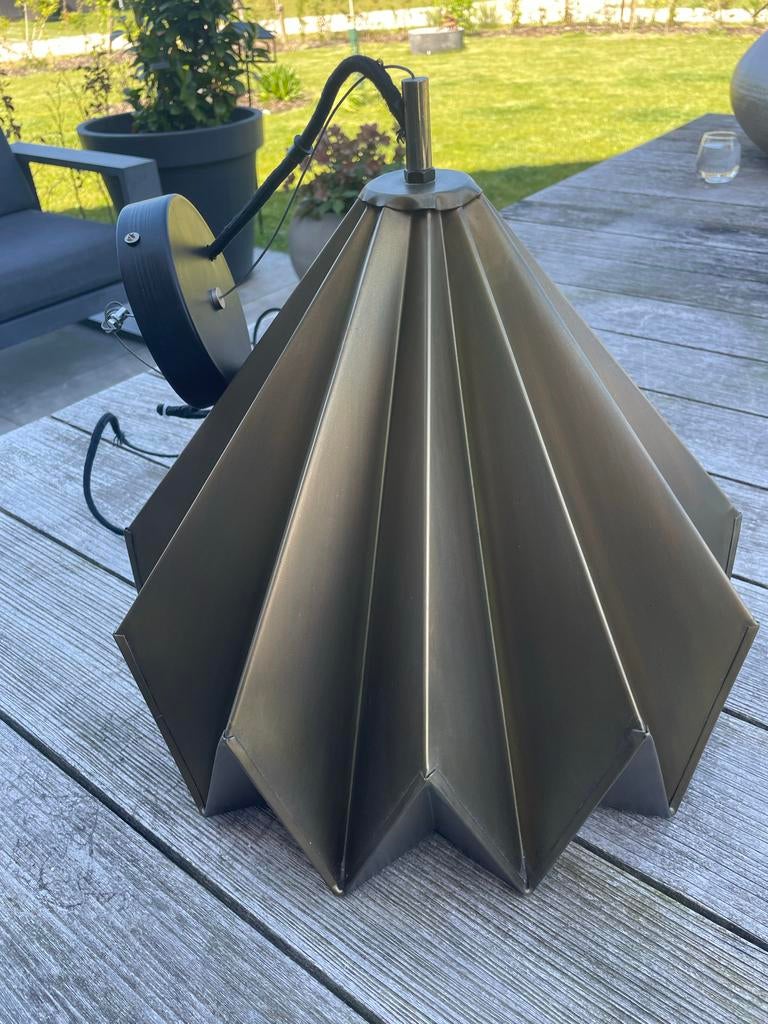 Retro hanglamp goudkleurig, origami stijl, Ophalen, Gebruikt, Metaal, Minder dan 50 cm