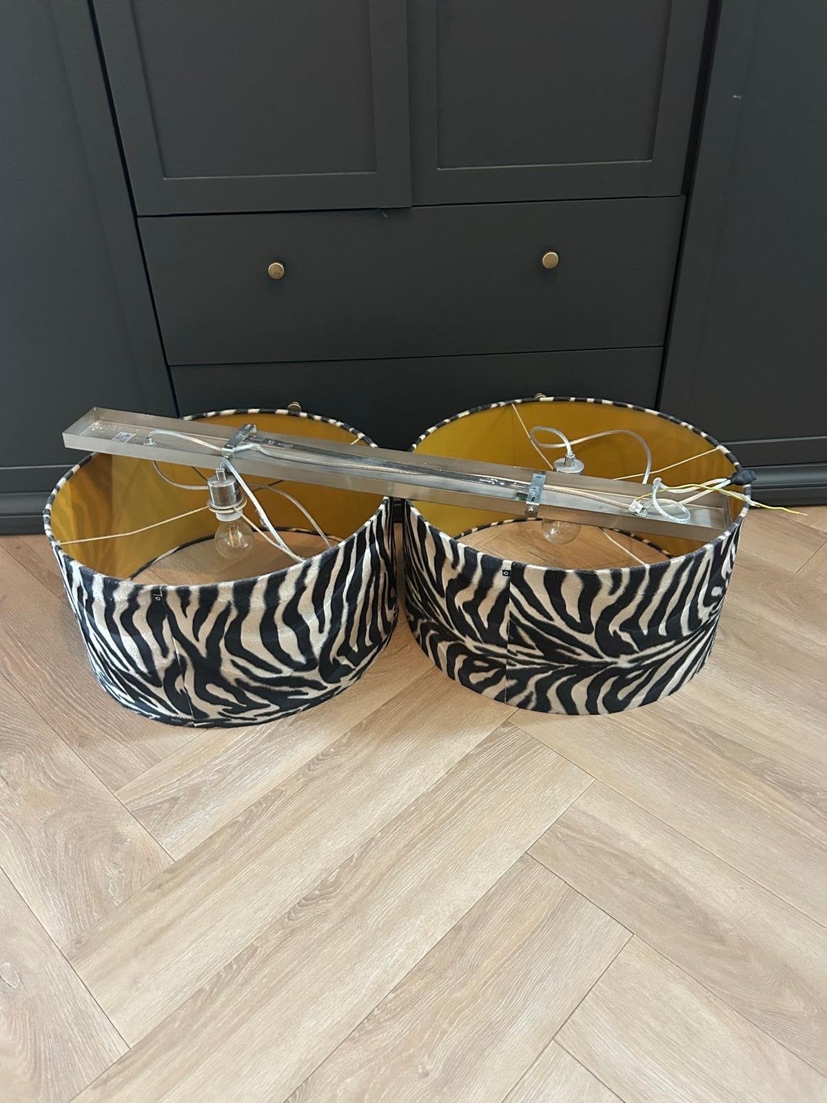 Set van 2 Zebraprint Hanglampen, Gebruikt, Zwart, Rond, Textiel