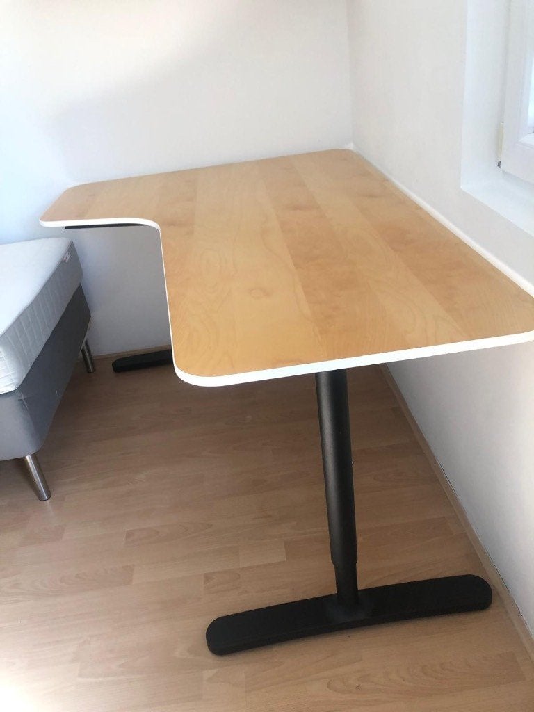 Hoekbureau – licht hout/zwart, 160 cm, Scandinavisch, Ophalen of Verzenden, Zo goed als nieuw