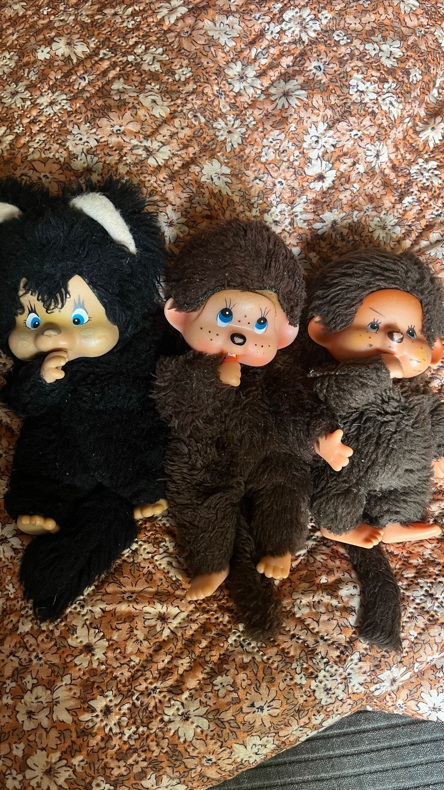 Vintage Monchhichi knuffels - set van 3, Gebruikt, Overige merken, Ophalen of Verzenden, Meerkleurig