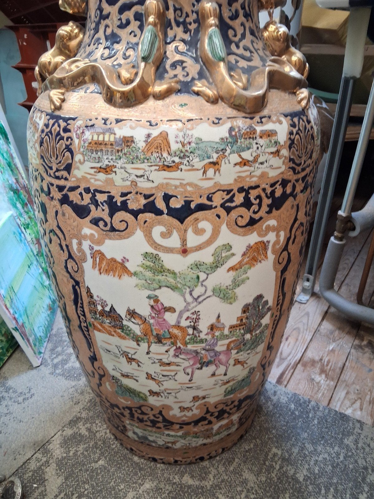 Grote Chinese vloervaas met jachttaferelen, 91 cm, Ophalen