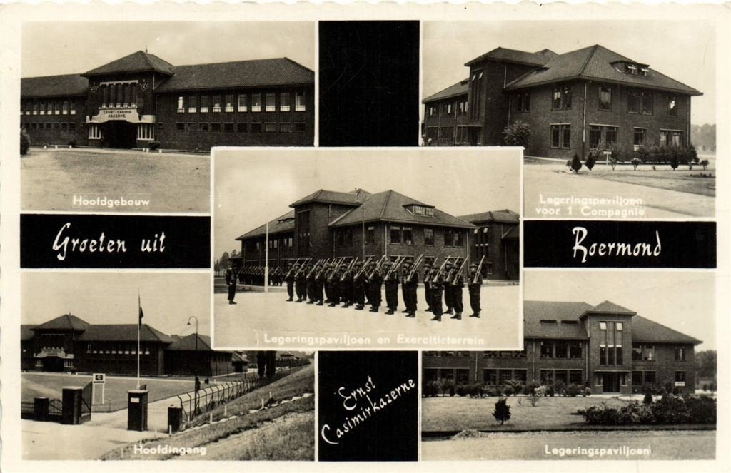 Groeten uit Ernst Casimirkazerne, Roermond - 5 afb - 1962 ge, Ophalen of Verzenden, 1960 tot 1980, Gelopen, Limburg