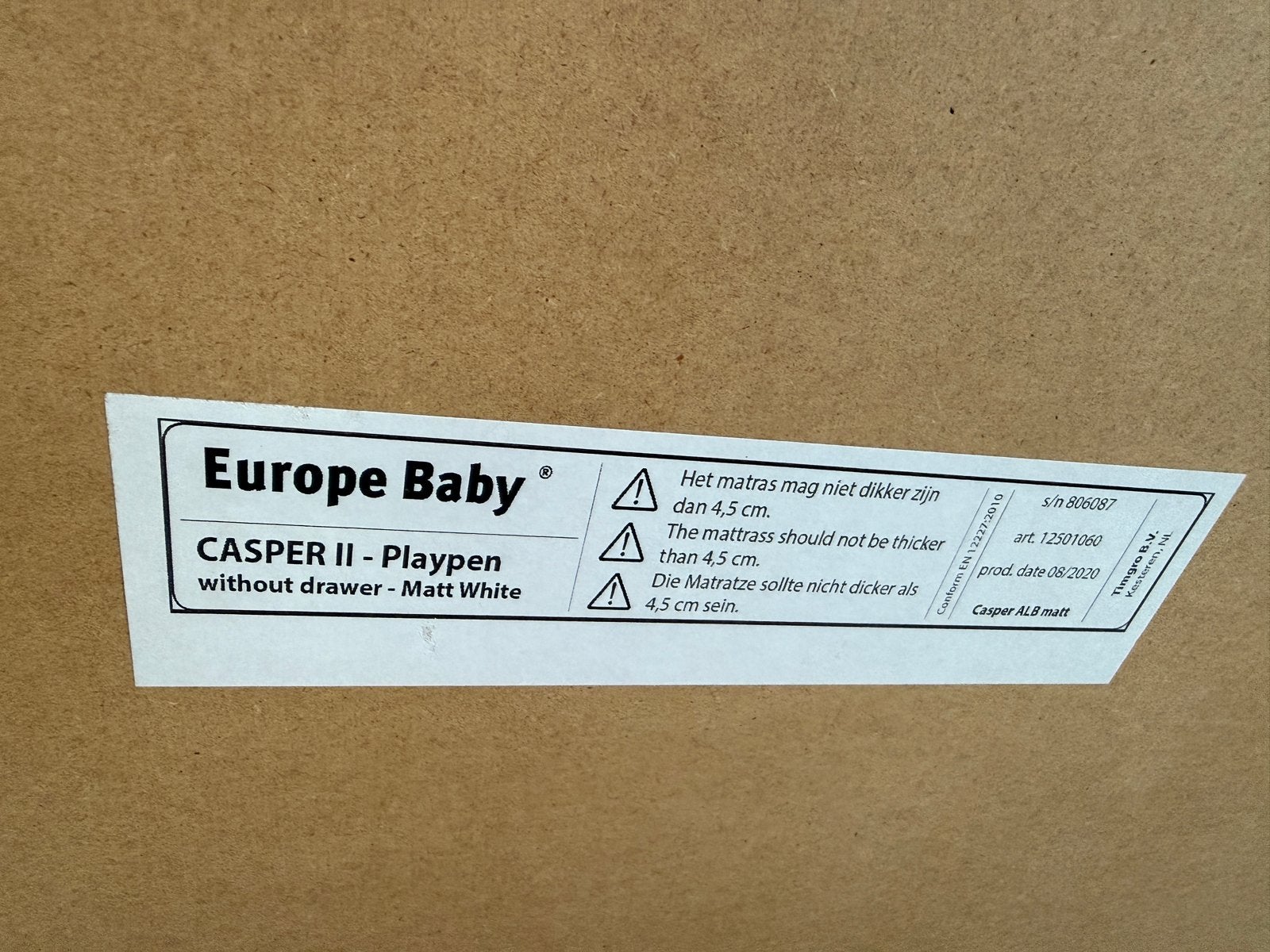Europe Baby Casper II Box - Mat Wit, Ophalen, Gebruikt, Rechthoekig, Lade
