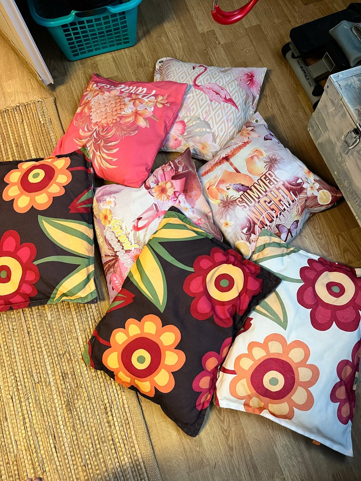 Diverse sierkussens met zomerse en bloemenprints, Ophalen, Gebruikt, Meerkleurig, Met print