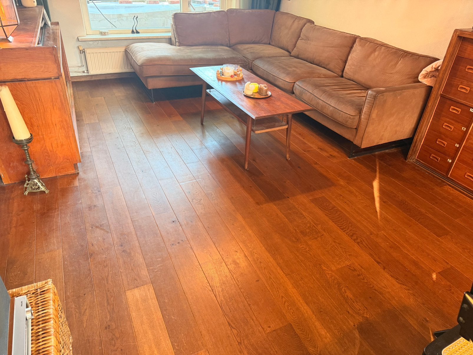 Min. 30m2 eikenhouten vloer, Ophalen, Vloerdelen of -planken, Zo goed als nieuw, 10 m² of meer