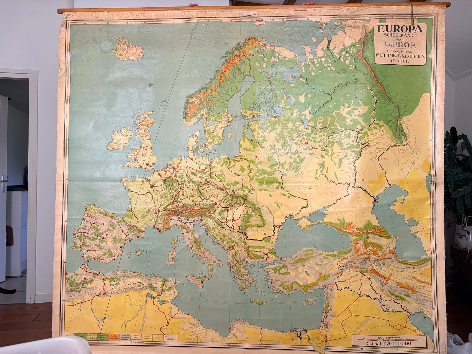 Vintage schoolkaart Europa door G. Prop - 4e druk, Ophalen of Verzenden, Aardrijkskunde