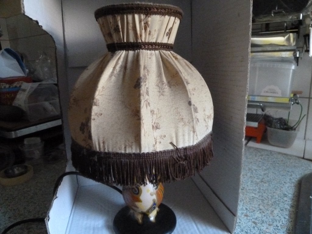 Gouda plateel schemerlampje met kapje, Gebruikt, 33 cm, Met kap, Steen/keramiek