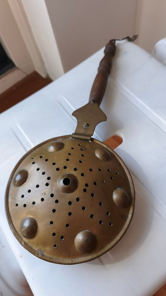Antieke koperen bedpan met houten handvat, Ophalen of Verzenden, Koper