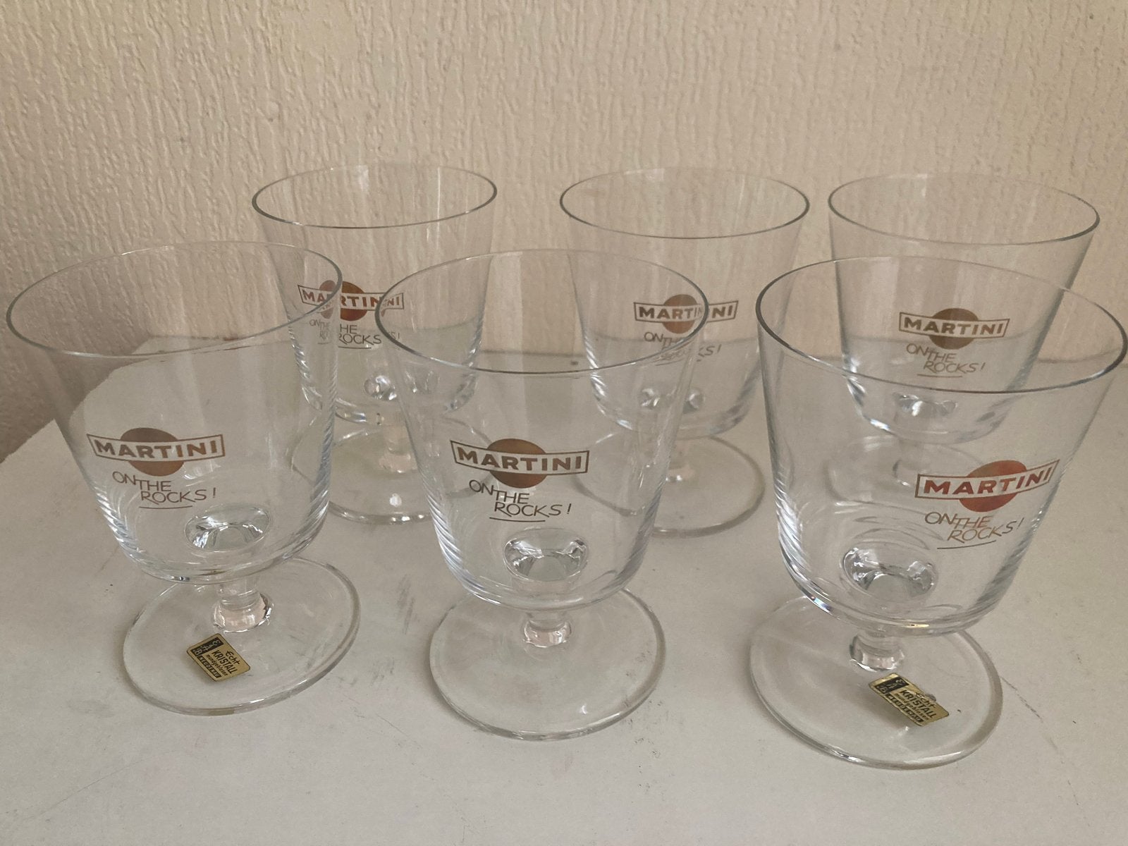 6 ongebruikte mondgeblazen kristallen Martini glazen, Antiek en Kunst, Ophalen of Verzenden