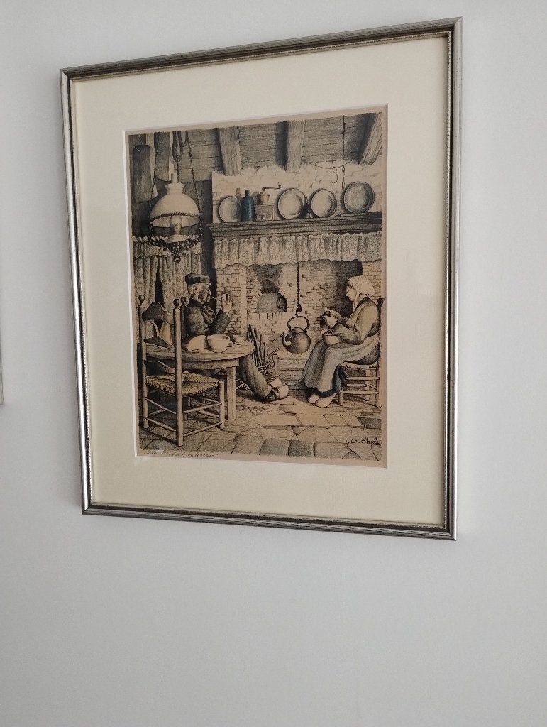 Jan Strube; litho; Oud Brabants interieur, Ingelijst, Ophalen of Verzenden, Overige onderwerpen, Lithografie