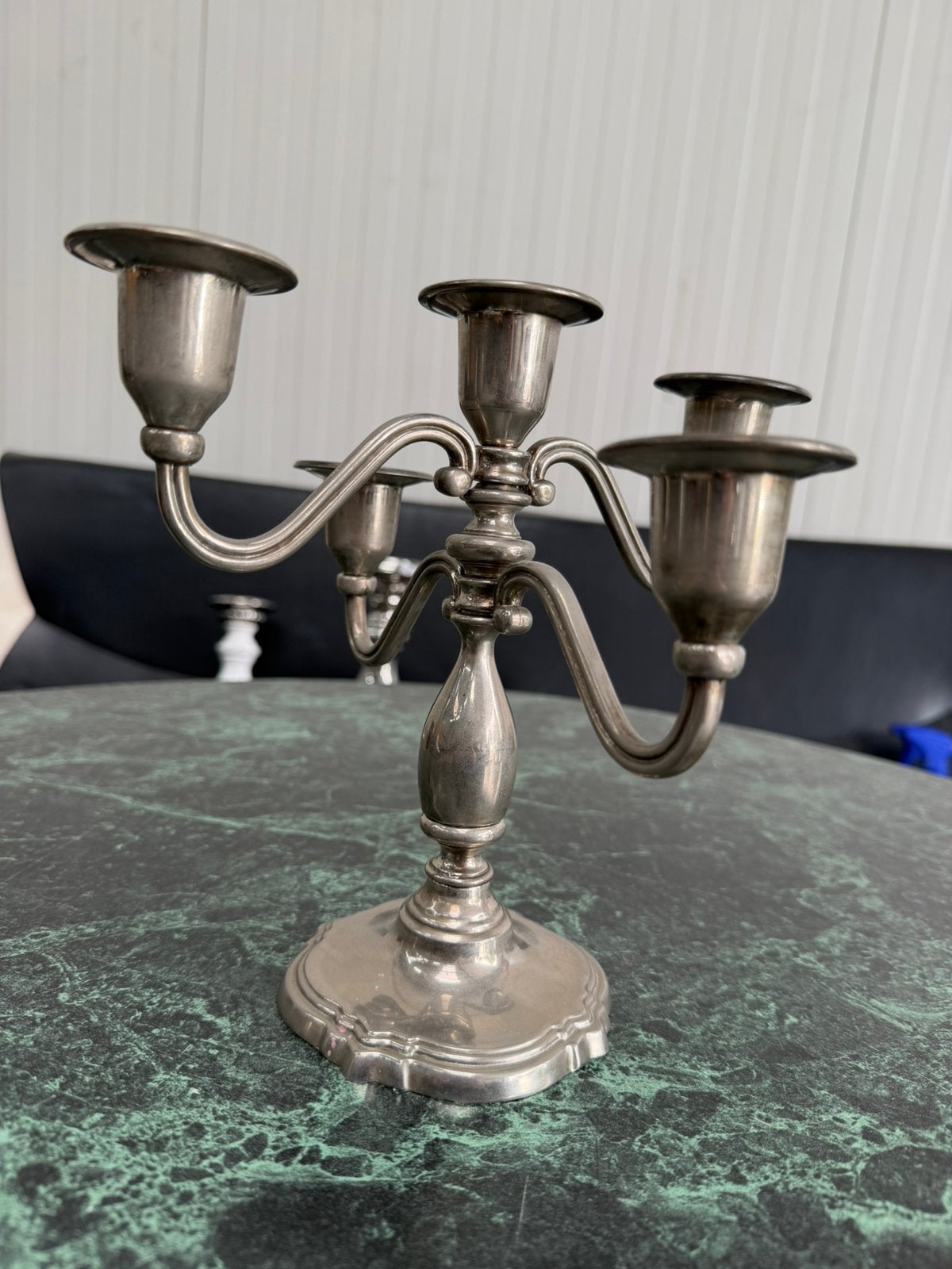 Vintage 5-armige kandelaar – zilverkleurig klassiek model, Ophalen of Verzenden