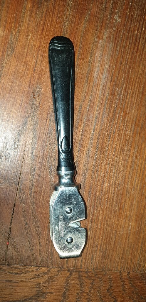 Vintage Gero Roestvrij blikopener met zwart handvat, Ophalen of Verzenden