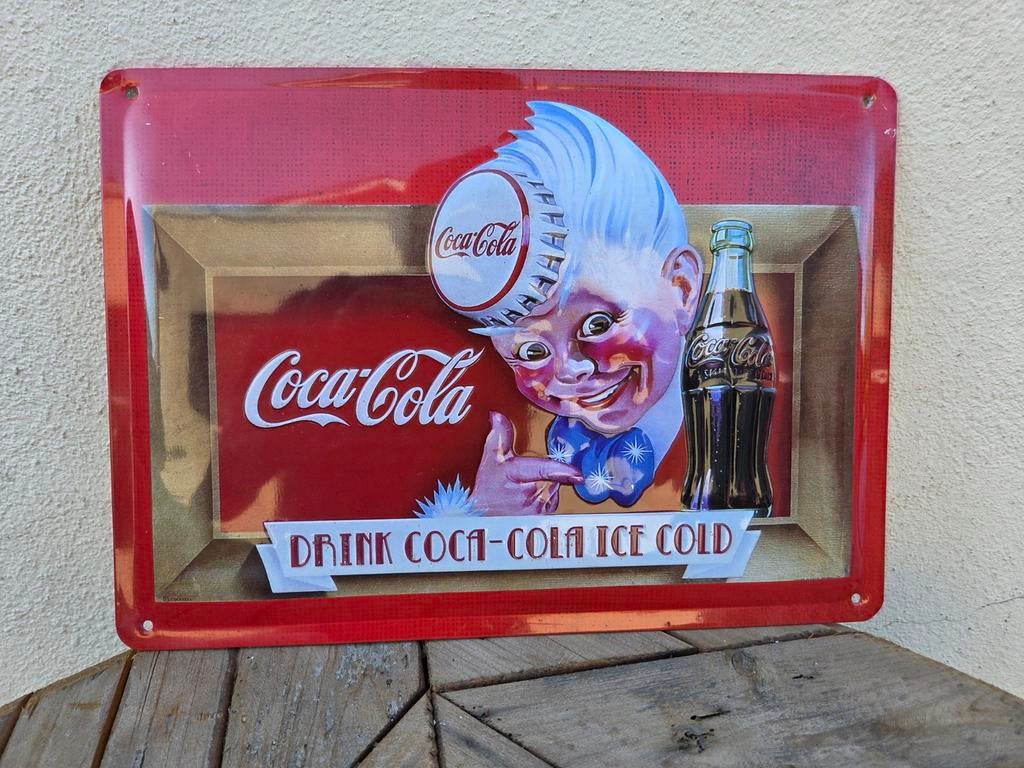 Metalen Coca-Cola reclamebord - Mancave decoratie 32x23cm, Verzamelen, Ophalen of Verzenden, Gebruikt, Reclamebord