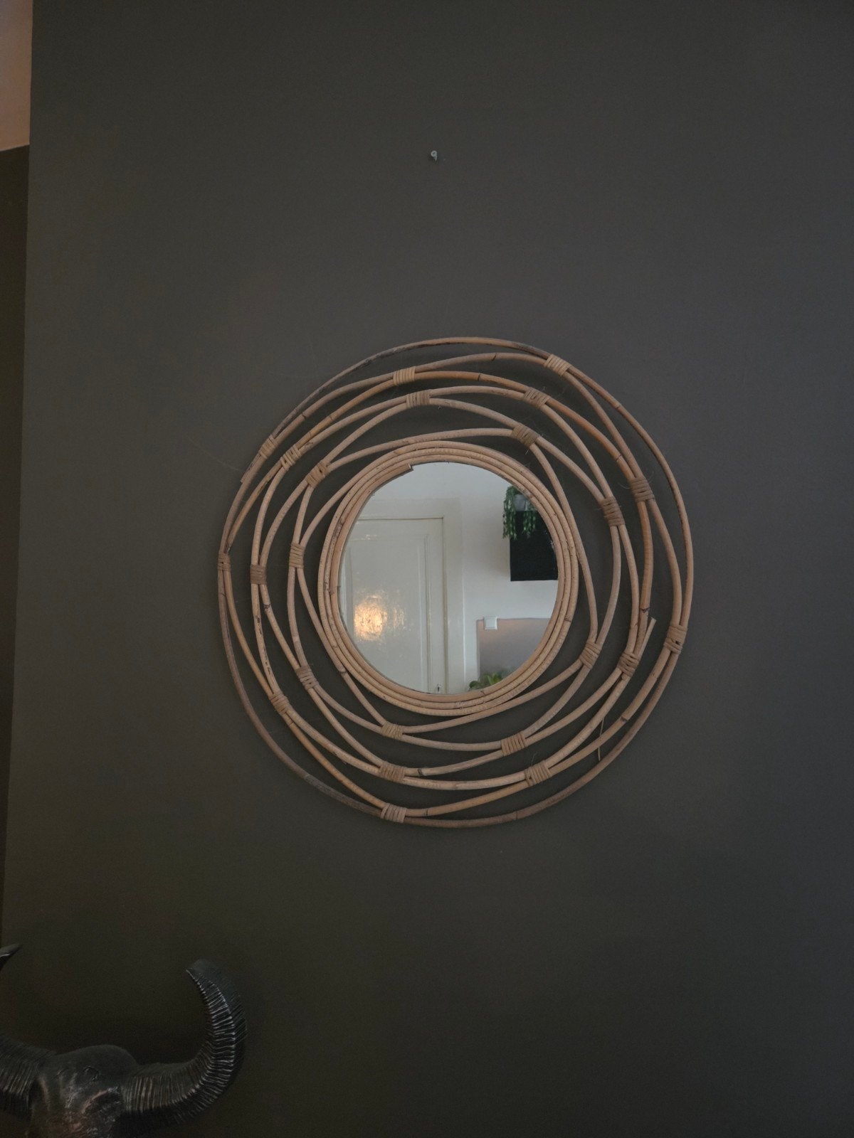 Rotan spiegel, rond, in goede staat, Ophalen, Rond, Zo goed als nieuw, Minder dan 100 cm