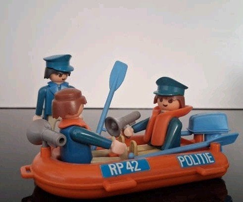 Vintage Playmobil Politieboot met 3 agenten, Ophalen of Verzenden, Gebruikt, Complete set