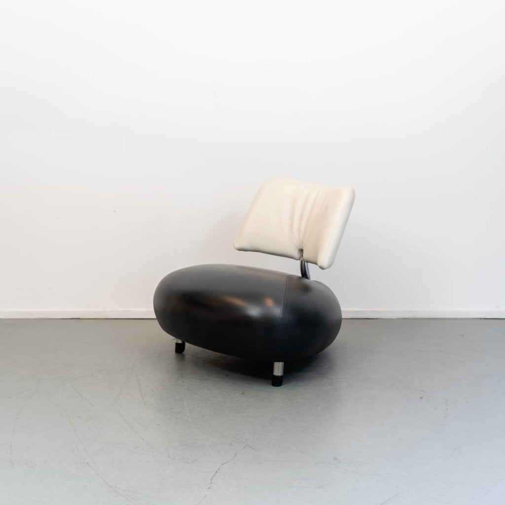 Leolux Pallone Fauteuil Zwart/Creme Leer, Leolux, Gebruikt, Niet ingevuld, Niet ingevuld