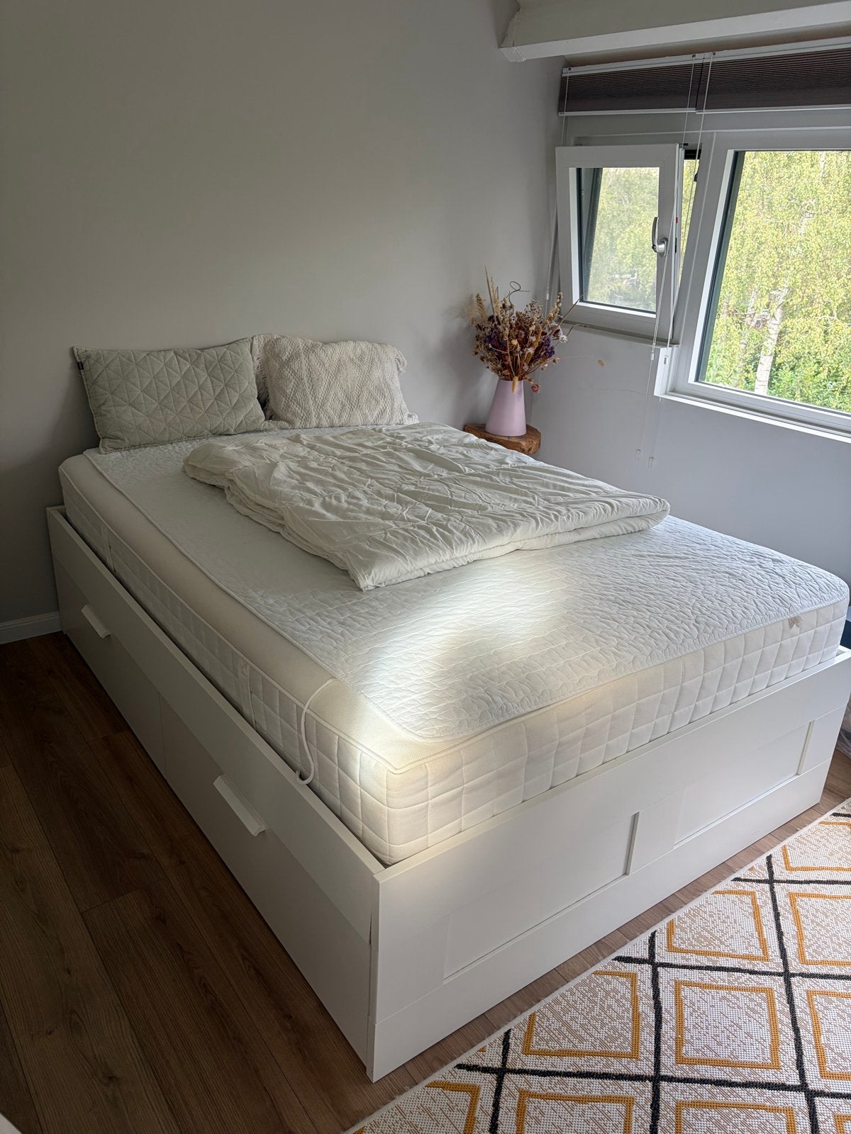 IKEA MALM bed met lades en matras (140x200 cm), Huis en Inrichting, Gebruikt, Wit, Tweepersoons, 200 cm