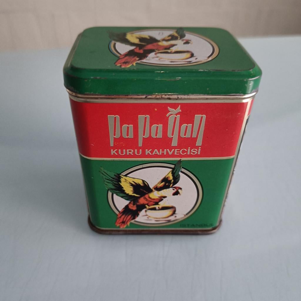 Vintage Papagall Kuru Kahvecisi koffieblik - Istanbul, Verzamelen, Blikken, Ophalen of Verzenden, Gebruikt, Koffie, Overige merken