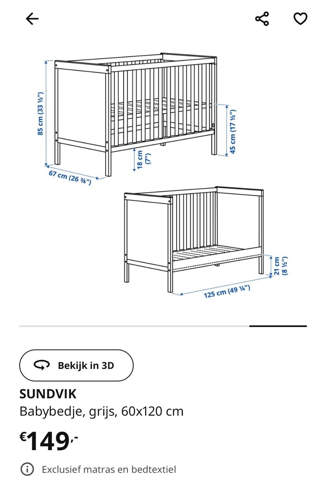 IKEA SUNDVIK ledikant met matras, Ophalen, Zo goed als nieuw, Ledikant