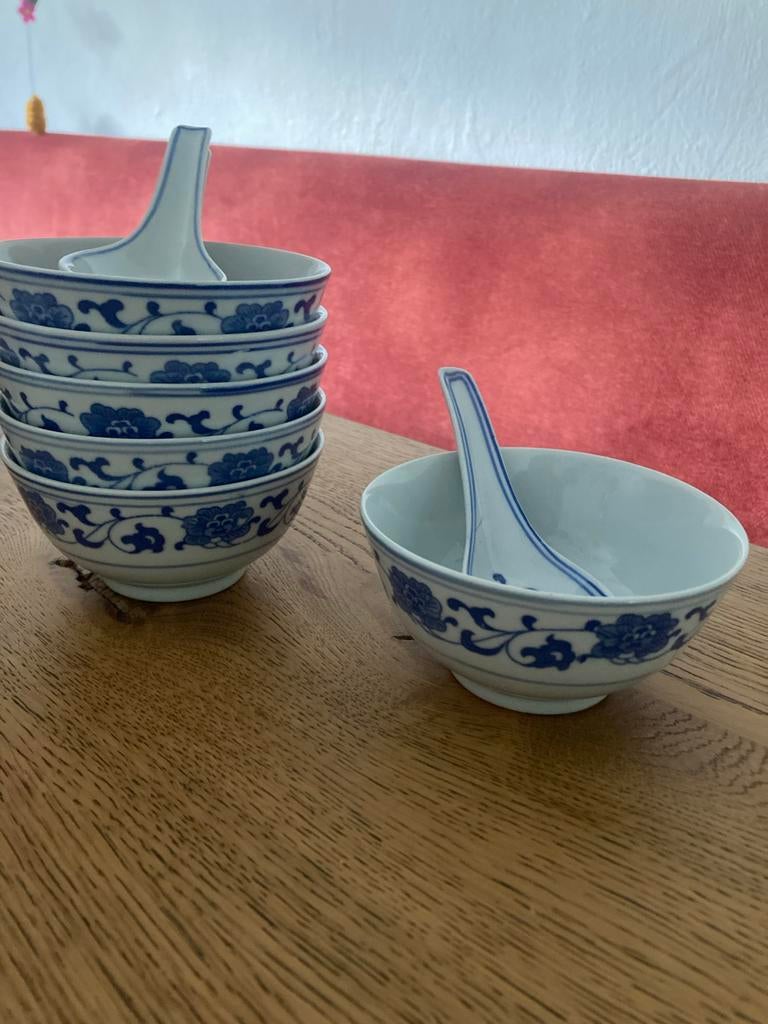 Set van 6 Chinese porseleinen kommen met lepels, Ophalen of Verzenden