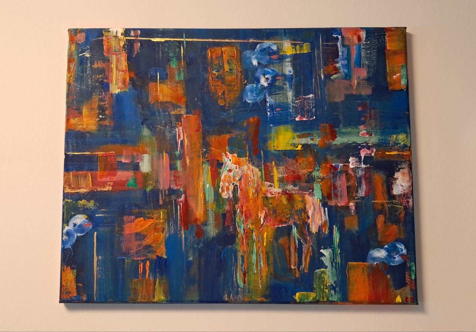 Abstract paardenschilderij - 'Le cheval et les canetons', Ophalen