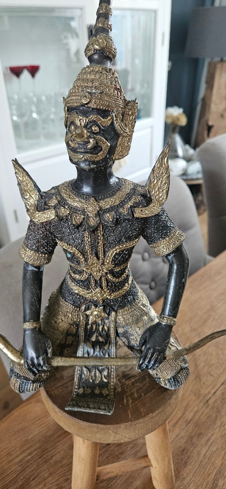 Prachtig oud poortwachter beeldje ongeveer 30 cm hoog, Ophalen, Handgemaakt, Zwart, Overige materialen
