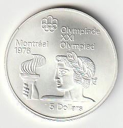 5  dollars  1974  Canada. km. 90   unc, Ophalen of Verzenden, Noord-Amerika, Losse munt, Zilver