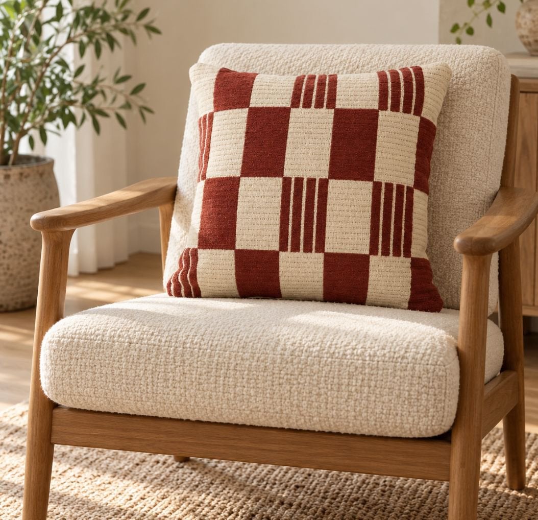 By Boo sierkussens print gebreid rood burgundy 45 cm, Ophalen of Verzenden, Zo goed als nieuw, Rood, Vierkant