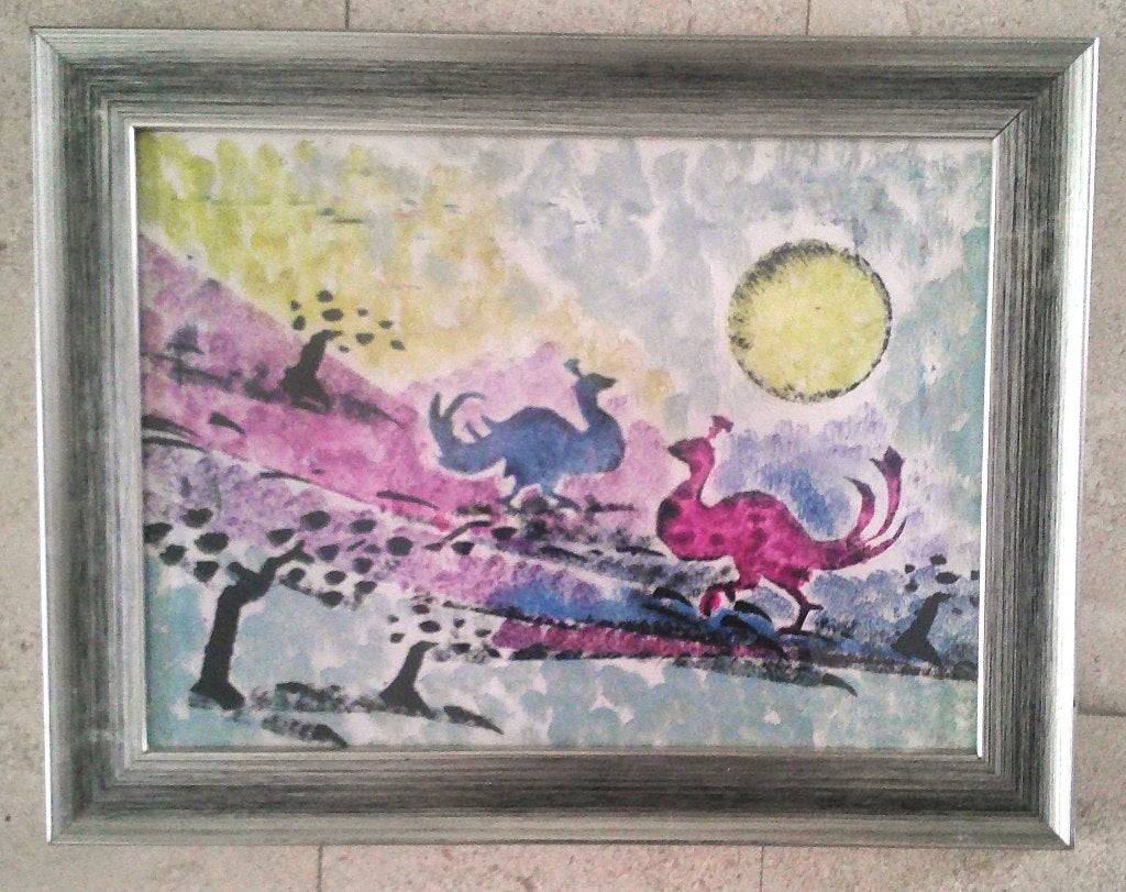 2 pauwen in fantasie landschap - Harry de Jager 1922-1984, Antiek en Kunst, Kunst | Schilderijen | Klassiek, Ophalen of Verzenden