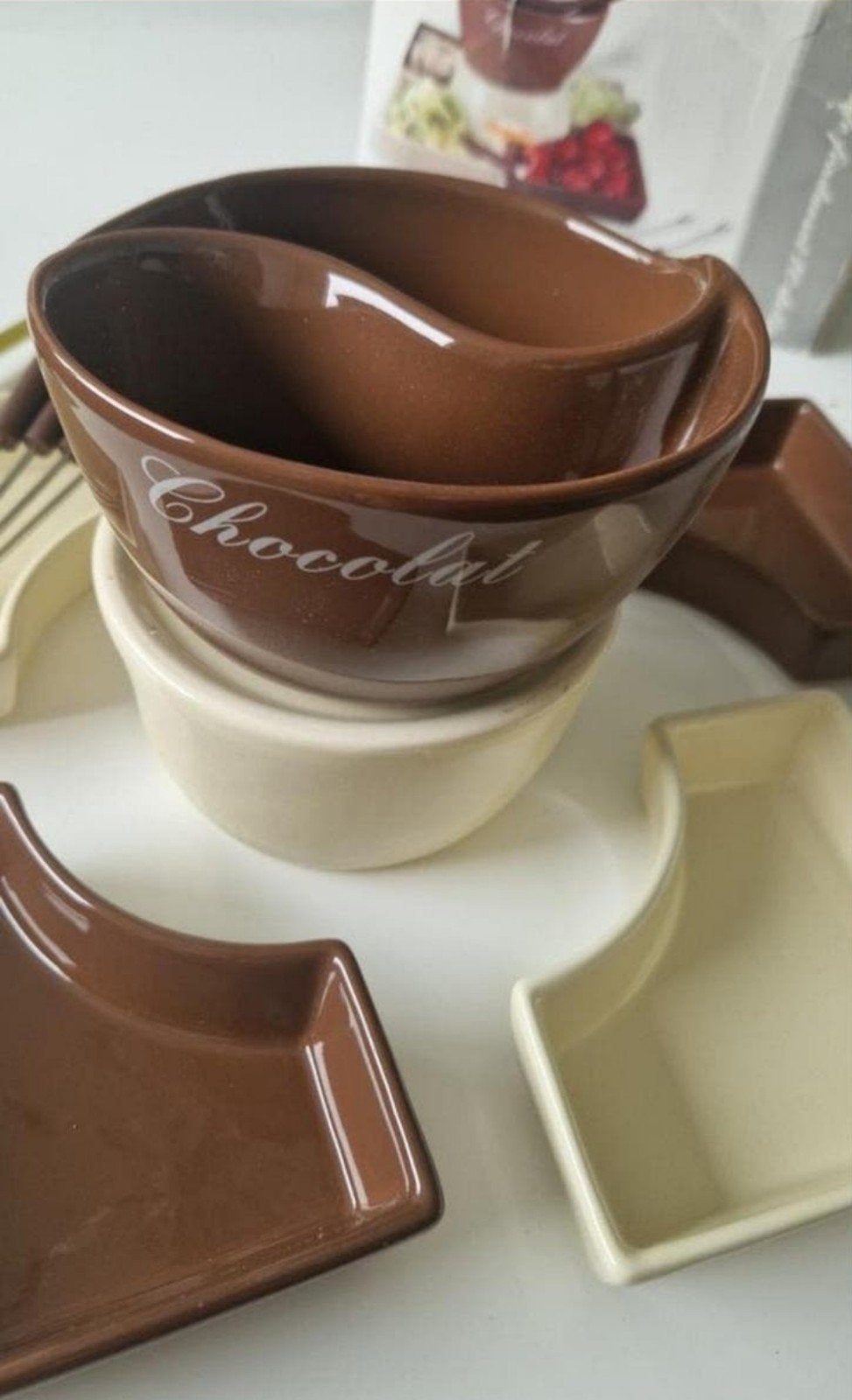 Nieuwe 10-delige chocolade fondue set - Bruin/Crème, Ophalen